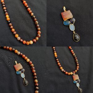 Navrabeads 10mm Onyx Beads with Gemstone Pendant Combo | Jewellery Making Supplies