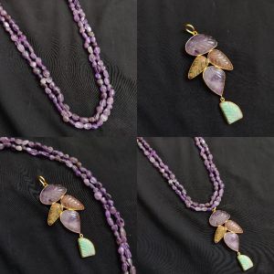 Navrabeads Amethyst Bead with Gemstone Pendant Combo | Jewellery Making Supplies