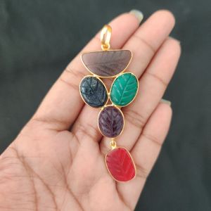 Navrabeads 5 Stone Design Pendant – Gold Finish | Elegant Pendant for Jewellery Making & DIY Designs