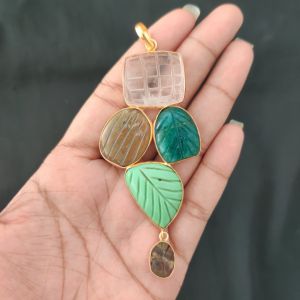Navrabeads 5 Stone Design Pendant – Gold Finish | Elegant Pendant for Jewellery Making & DIY Designs