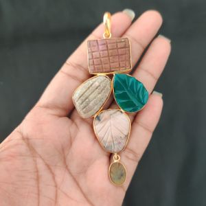 Navrabeads 5 Stone Design Pendant – Gold Finish | Elegant Pendant for Jewellery Making & DIY Designs