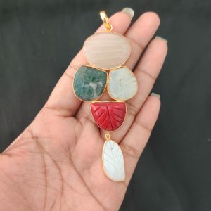 Navrabeads 5 Stone Design Pendant – Gold Finish | Elegant Pendant for Jewellery Making & DIY Designs