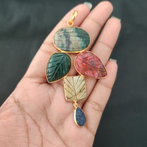 Navrabeads 5 Stone Design Pendant – Gold Finish | Elegant Pendant for Jewellery Making & DIY Designs