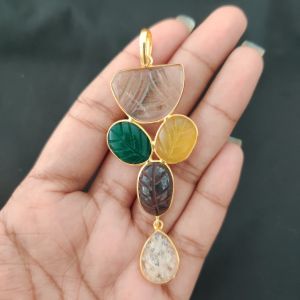 Navrabeads 5 Stone Design Pendant – Gold Finish | Elegant Pendant for Jewellery Making & DIY Designs