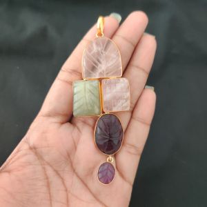 Navrabeads 5 Stone Design Pendant – Gold Finish | Elegant Pendant for Jewellery Making & DIY Designs