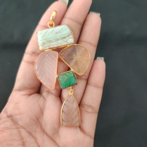 Navrabeads 5 Stone Design Pendant – Gold Finish | Elegant Pendant for Jewellery Making & DIY Designs