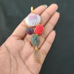 Navrabeads 5 Stone Design Pendant – Gold Finish | Elegant Pendant for Jewellery Making & DIY Designs