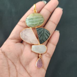 Navrabeads 5 Stone Design Pendant – Gold Finish | Elegant Pendant for Jewellery Making & DIY Designs