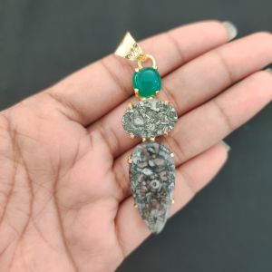 Navrabeads Premium Quality Natural 3 Step Gemstone Pendant Gold Finish with Anti-Tarnish Free Gold Polish for Women