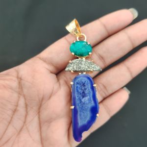 Navrabeads Premium Quality Natural 3 Step Gemstone Pendant Gold Finish with Anti-Tarnish Free Gold Polish for Women