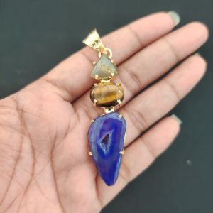 Navrabeads Premium Quality Natural 3 Step Gemstone Pendant Gold Finish with Anti-Tarnish Free Gold Polish for Women