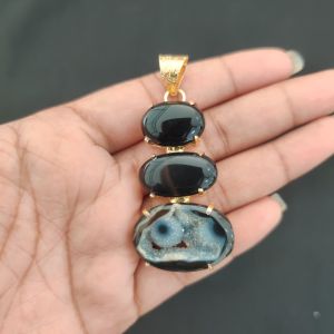 Navrabeads Premium Quality Natural 3 Step Gemstone Pendant Gold Finish with Anti-Tarnish Free Gold Polish for Women