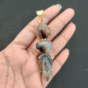 Navrabeads Premium Quality Natural 3 Step Gemstone Pendant Gold Finish with Anti-Tarnish Free Gold Polish for Women