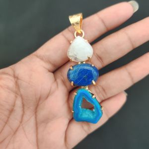 Navrabeads Premium Quality Natural 3 Step Gemstone Pendant Gold Finish with Anti-Tarnish Free Gold Polish for Women