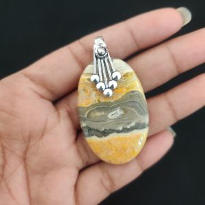 Bumble bee Jasper Pendant, Gemstone Pendant, 1.5 t 2", Silver finish