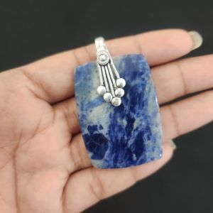 Sodalite Pendant, Gemstone Pendant, 1.5 t 2", Silver finish