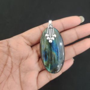 Labradorite Pendant, Gemstone Pendant, 1.5 t 2", Silver finish