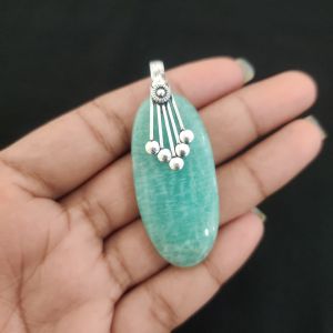 Amazonite Pendant, Gemstone Pendant, 1.5 t 2", Silver finish