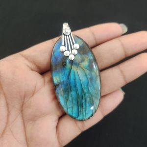 Labradorite Pendant, Gemstone Pendant, 1.5 to 2", Silver finish