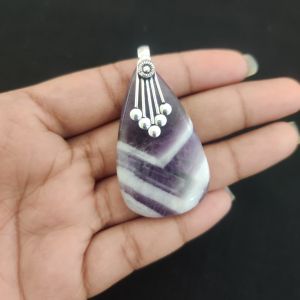 Amethyst Pendant, Gemstone Pendant, 1.5 to 2", Silver finish