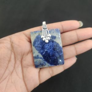 Sodalite Pendant, Gemstone Pendant, 1.5 t 2", Silver finish
