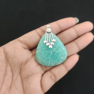 Amazonite Pendant, Gemstone Pendant, 1.5", Silver finish