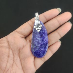 Onyx Pendant, Gemstone Pendant, 1.5 t 2", Silver finish