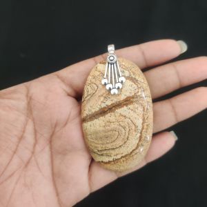 Picture Jasper Pendant, Gemstone Pendant, 2", Silver finish