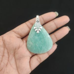 Amazonite Pendant, Gemstone Pendant, 1.5", Silver finish