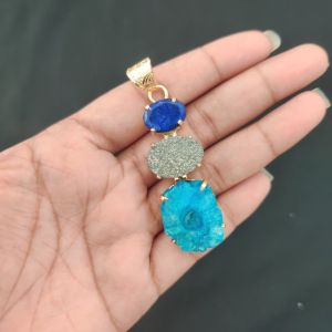 Navrabeads Premium Quality Natural 3 Step Gemstone Pendant Gold Finish with Anti-Tarnish Free Gold Polish for Women