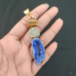 Navrabeads Premium Quality Natural 3 Step Gemstone Pendant Gold Finish with Anti-Tarnish Free Gold Polish for Women