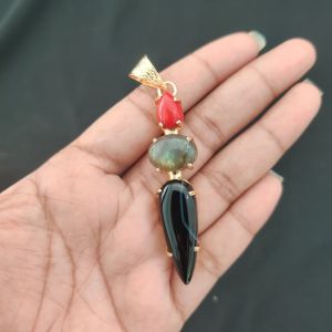 Navrabeads Premium Quality Natural 3 Step Gemstone Pendant Gold Finish with Anti-Tarnish Free Gold Polish for Women