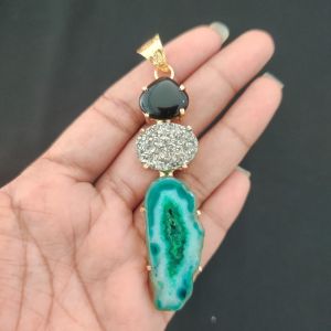 Navrabeads Premium Quality Natural 3 Step Gemstone Pendant Gold Finish with Anti-Tarnish Free Gold Polish for Women