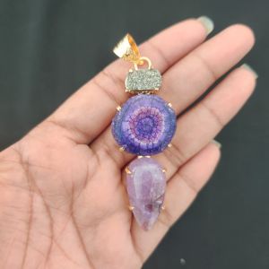 Navrabeads Premium Quality Natural 3 Step Gemstone Pendant Gold Finish with Anti-Tarnish Free Gold Polish for Women
