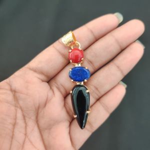 Navrabeads Premium Quality Natural 3 Step Gemstone Pendant Gold Finish with Anti-Tarnish Free Gold Polish for Women