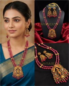 Navrabeads Antique Gold Krishna Pendant with Quartz Necklace & Matching Earrings | 20 Inches