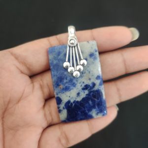 Sodalite, Gemstone Pendant, 1.5 to Silver finish