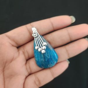 Apatite Pendant, Gemstone Pendant, 1.5", Silver finish