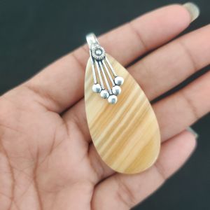 Yellow Calcite, Gemstone Pendant, 1.5", Silver finish