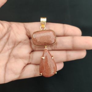 Navrabeads Mix Gemstone Pendants, 2 Stones | Gold Finish | Elegant Gemstone Pendant Set for Jewellery Making & DIY Designs
