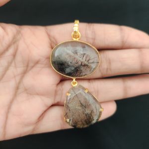 Navrabeads Mix Gemstone Pendants, 2 Stones | Gold Finish | Elegant Gemstone Pendant Set for Jewellery Making & DIY Designs