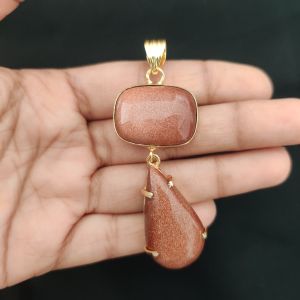 Navrabeads Mix Gemstone Pendants, 2 Stones | Gold Finish | Elegant Gemstone Pendant Set for Jewellery Making & DIY Designs