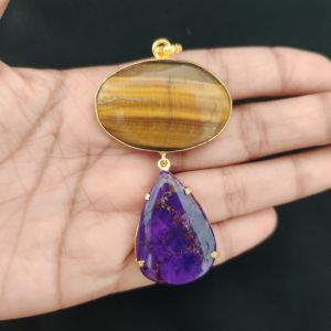 Navrabeads Mix Gemstone Pendants, 2 Stones | Gold Finish | Elegant Gemstone Pendant Set for Jewellery Making & DIY Designs