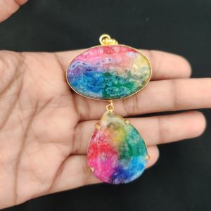 Navrabeads Mix Gemstone Pendants, 2 Stones | Gold Finish | Elegant Gemstone Pendant Set for Jewellery Making & DIY Designs