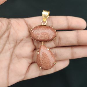 Navrabeads Mix Gemstone Pendants, 2 Stones | Gold Finish | Elegant Gemstone Pendant Set for Jewellery Making & DIY Designs