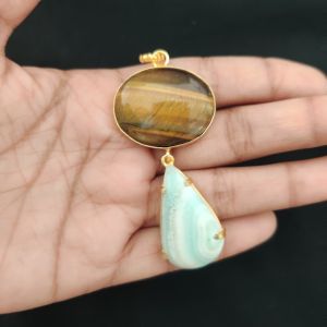 Navrabeads Mix Gemstone Pendants, 2 Stones | Gold Finish | Elegant Gemstone Pendant Set for Jewellery Making & DIY Designs