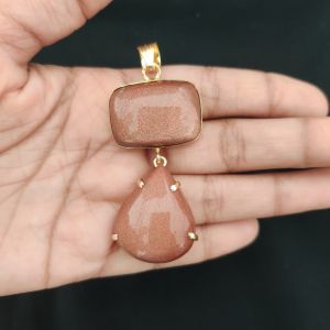 Navrabeads Mix Gemstone Pendants, 2 Stones | Gold Finish | Elegant Gemstone Pendant Set for Jewellery Making & DIY Designs