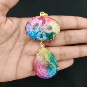 Navrabeads Mix Gemstone Pendants, 2 Stones | Gold Finish | Elegant Gemstone Pendant Set for Jewellery Making & DIY Designs
