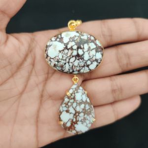 Navrabeads Mix Gemstone Pendants, 2 Stones | Gold Finish | Elegant Gemstone Pendant Set for Jewellery Making & DIY Designs