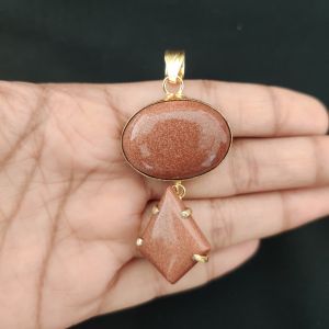 Navrabeads Mix Gemstone Pendants, 2 Stones | Gold Finish | Elegant Gemstone Pendant Set for Jewellery Making & DIY Designs